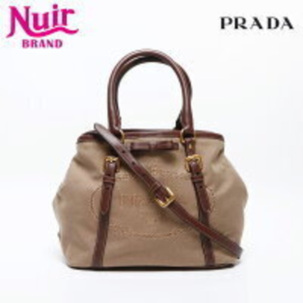 Prada Canvas Jacquard Logo Handbag Brown